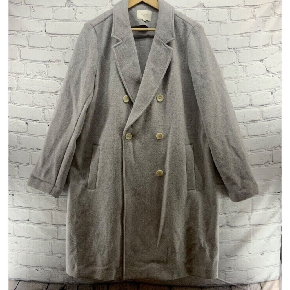 Ann Taylor Loft Wool Blend Winter Coat Womens sz‎ L Gray Long
